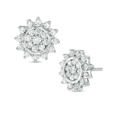 0.95 CT. T.W. Diamond Sunburst Stud Earrings in 10K White Gold