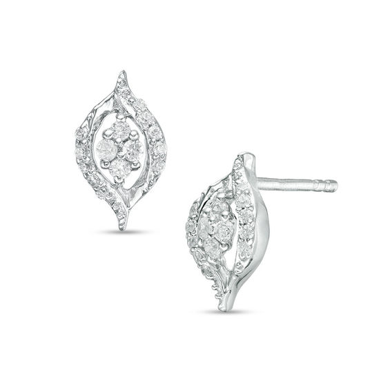 0.18 CT. T.W. Quad Diamond Flame Stud Earrings in 10K White Gold