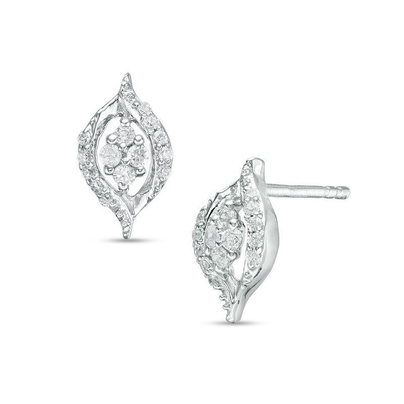 0.18 CT. T.W. Quad Diamond Flame Stud Earrings in 10K White Gold|Peoples Jewellers
