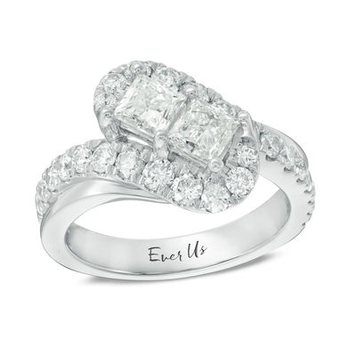 Ever Us™ 2.05 CT. T.W. Two-Stone Princess-Cut Diamond Bypass Frame Ring in 14K White Gold