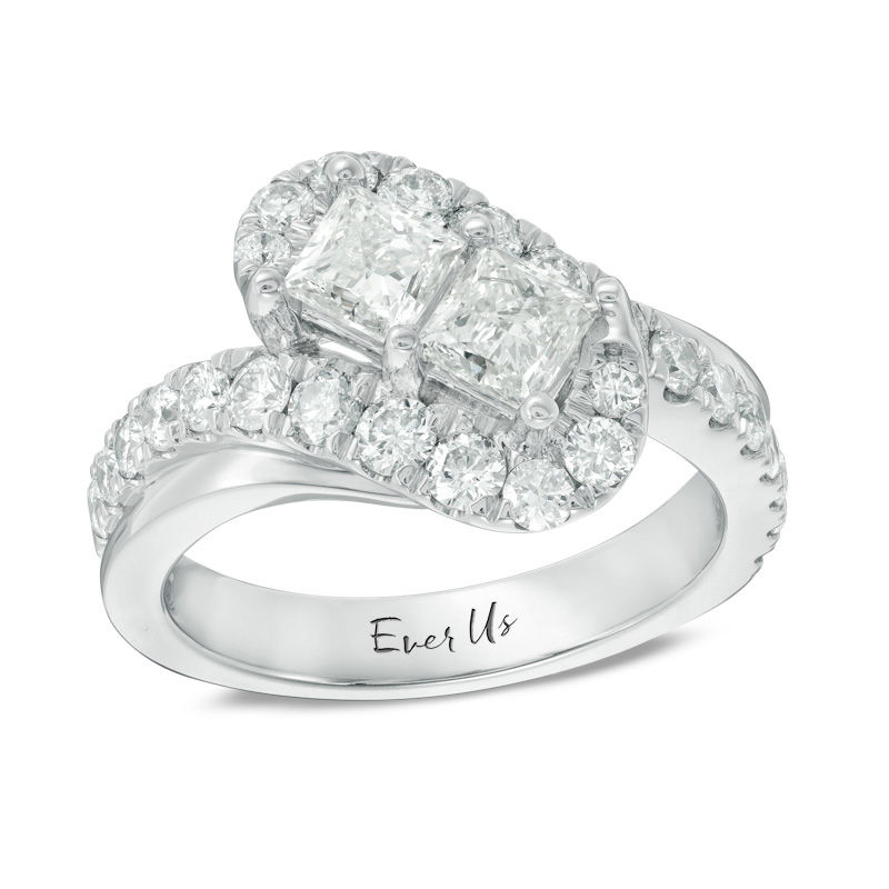 Main Image 1 of Ever Us™ 2.05 CT. T.W. Two-Stone Princess-Cut Diamond Bypass Frame Ring in 14K White Gold