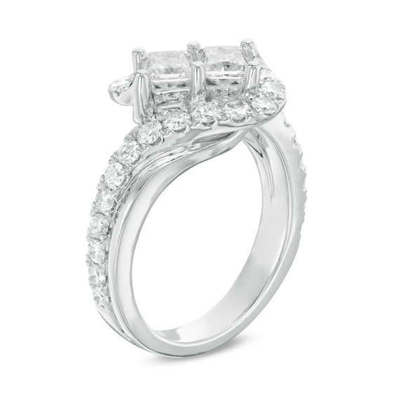 Ever Us™ 2.05 CT. T.W. Two-Stone Princess-Cut Diamond Bypass Frame Ring in 14K White Gold