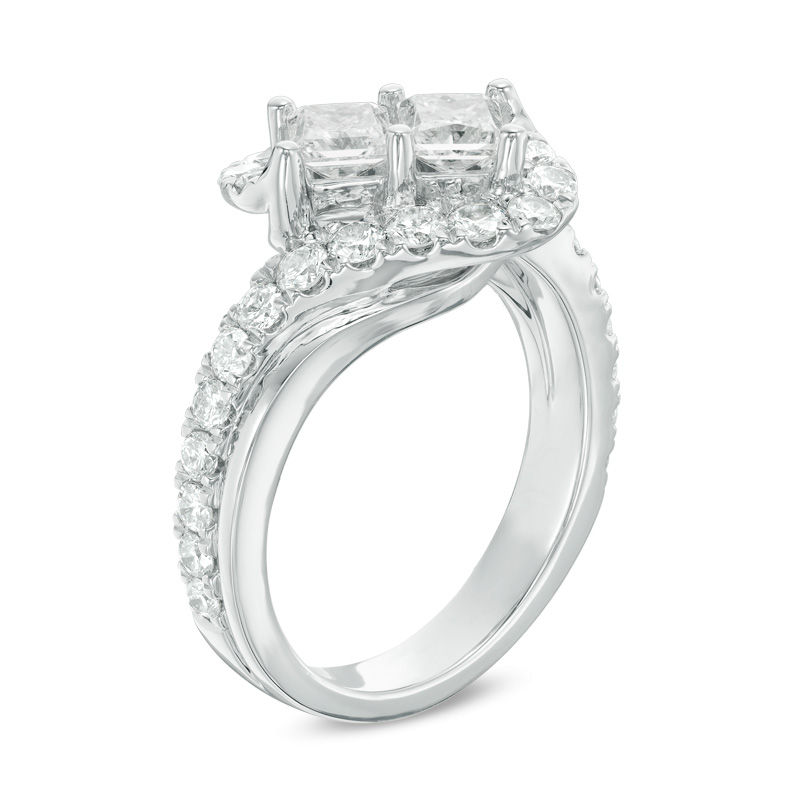 Ever Us™ 2.05 CT. T.W. Two-Stone Princess-Cut Diamond Bypass Frame Ring in 14K White Gold|Peoples Jewellers