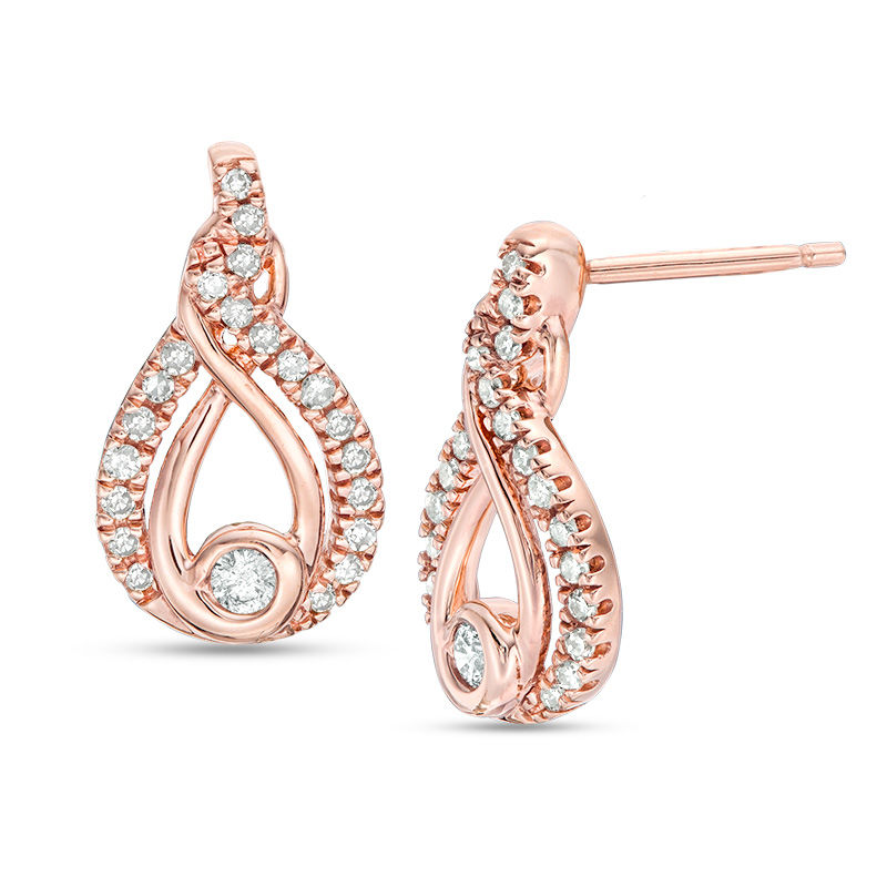 Interwoven™ 0.23 CT. T.W. Diamond Drop Earrings in 10K Rose Gold|Peoples Jewellers