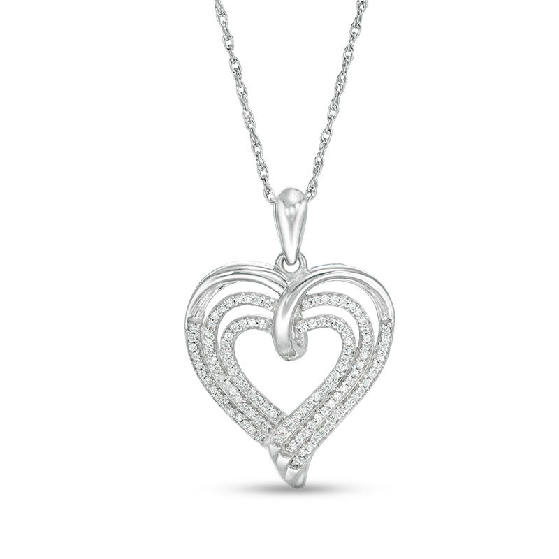 0.23 CT. T.W. Diamond Triple Heart Pendant in Sterling Silver|Peoples Jewellers