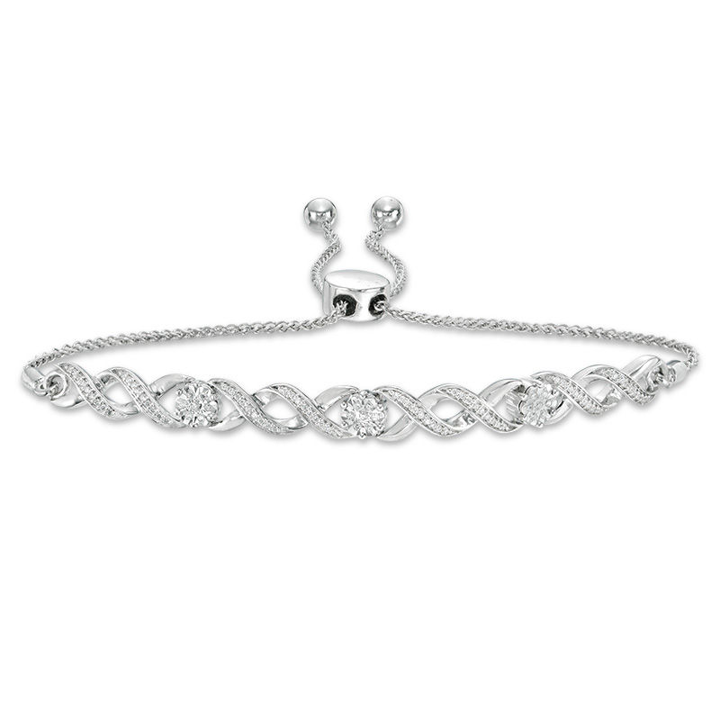 0.23 CT. T.W. Diamond Infinity Bolo Bracelet in Sterling Silver - 9.5"|Peoples Jewellers
