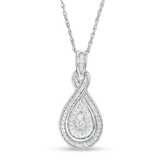 0.23 CT. T.W. Diamond Double Teardrop Frame Pendant in 10K White Gold