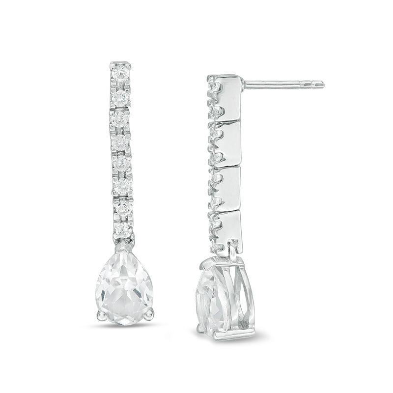 Pear-Shaped Lab-Created White Sapphire Drop Earrings in 10K White Gold|Peoples Jewellers