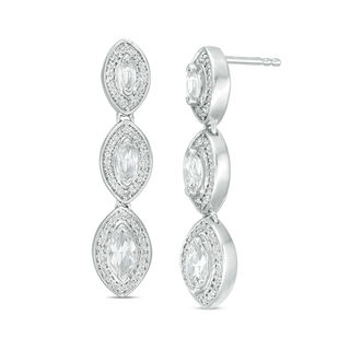 Marquise Lab-Created White Sapphire and 0.23 CT. T.W. Diamond Frame Triple Drop Earrings in Sterling Silver