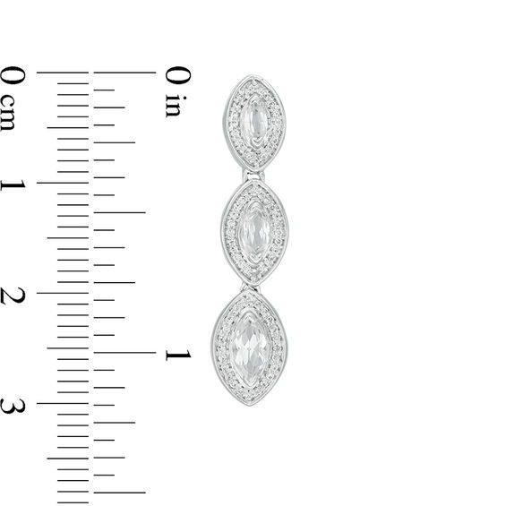 Marquise Lab-Created White Sapphire and 0.23 CT. T.W. Diamond Frame Triple Drop Earrings in Sterling Silver