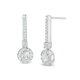 4.5mm Lab-Created White Sapphire Frame Drop Earrings in 10K White Gold