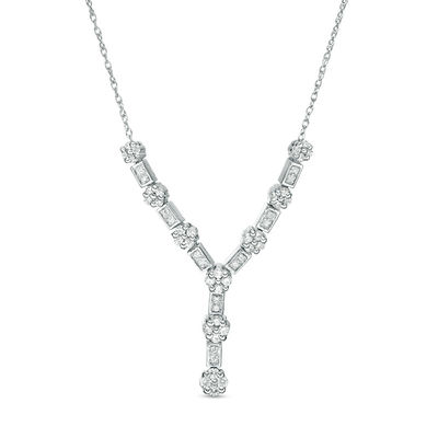 0.69 CT. T.W. Quad Diamond "Y" Necklace in 10K White Gold - 16"