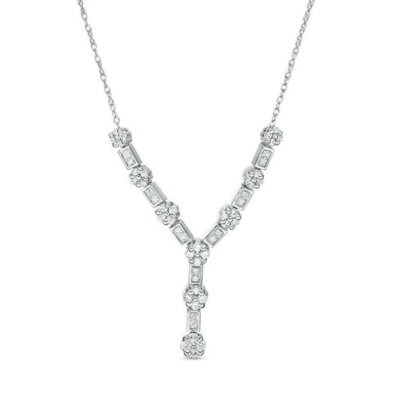 0.69 CT. T.W. Quad Diamond "Y" Necklace in 10K White Gold - 16"|Peoples Jewellers