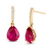 Thumbnail Image 0 of Pear-Shaped Lab-Created Ruby and 0.067 CT. T.W. Diamond Drop Earrings in 10K Gold