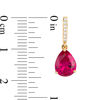 Thumbnail Image 1 of Pear-Shaped Lab-Created Ruby and 0.067 CT. T.W. Diamond Drop Earrings in 10K Gold