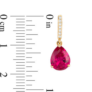 Pear-Shaped Lab-Created Ruby and 0.067 CT. T.W. Diamond Drop Earrings in 10K Gold