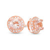 Thumbnail Image 0 of 5.0mm Morganite and 0.086 CT. T.W. Diamond Frame Stud Earrings in 10K Rose Gold