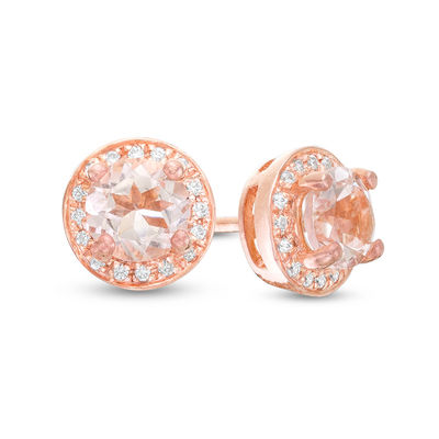 5.0mm Morganite and 0.086 CT. T.W. Diamond Frame Stud Earrings in 10K Rose Gold