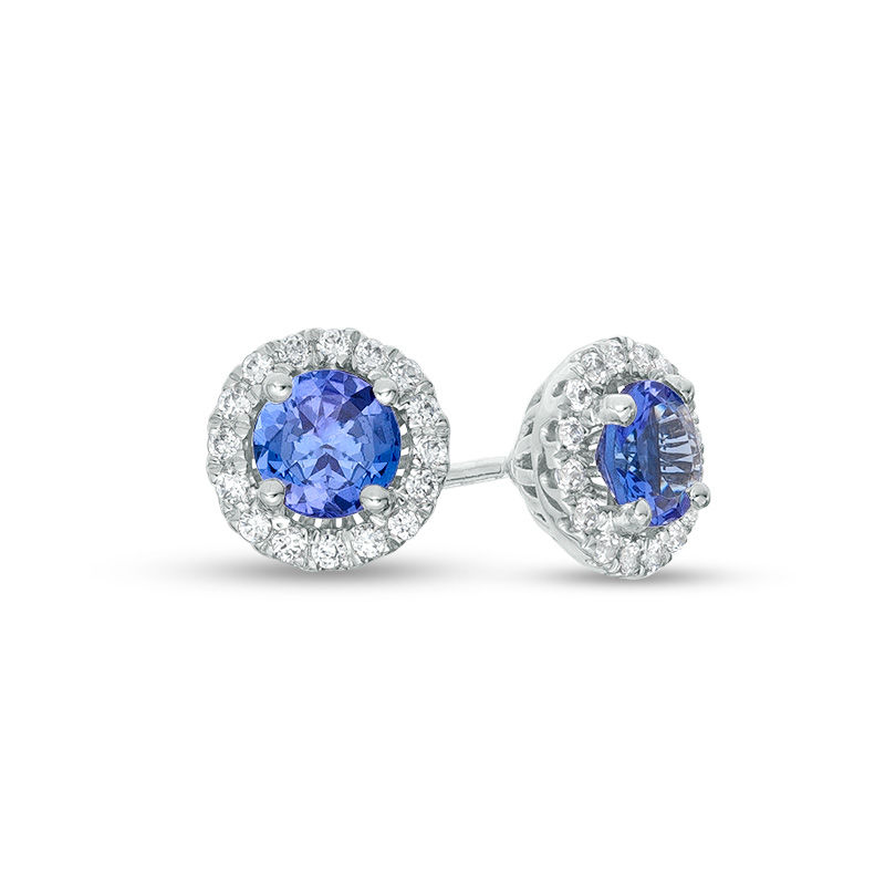 Tanzanite and 0.086 CT. T.W. Diamond Frame Stud Earrings in 10K White Gold|Peoples Jewellers