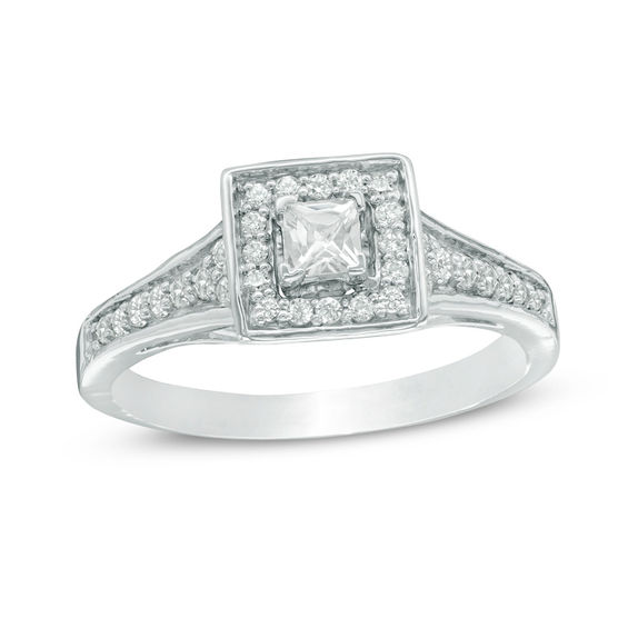 0.37 CT. T.W. Princess-Cut Diamond Frame Engagement Ring in 10K White Gold