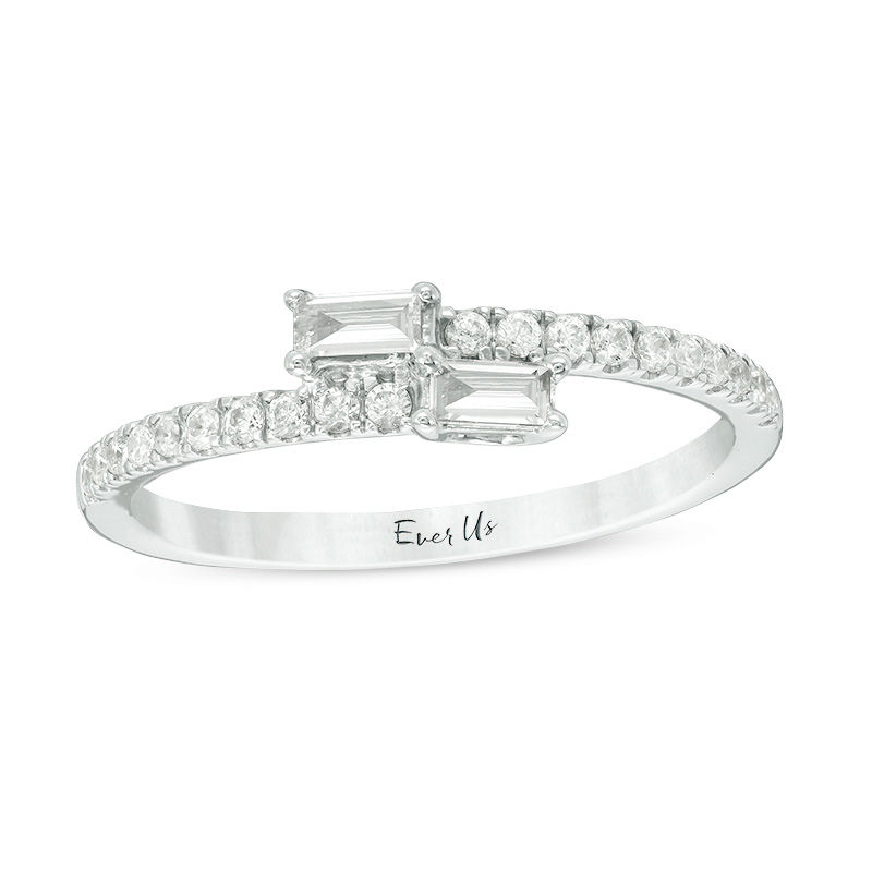 Ever Us™ 0.25 CT. T.W. Two-Stone Baguette Diamond Bypass Ring in 10K White Gold|Peoples Jewellers