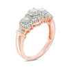 0.57 CT. T.W. Diamond Three Stone Frame Collar Engagement Ring in 10K Rose Gold