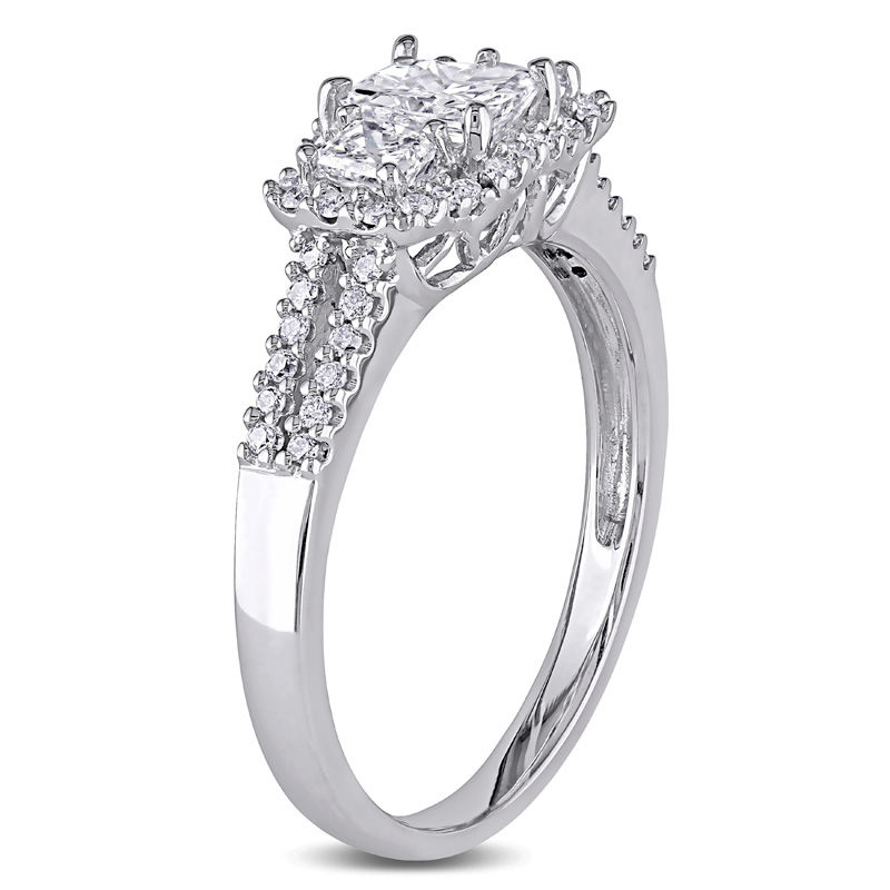 0.98 CT. T.W. Radiant-Cut Diamond Three Stone Frame Engagement Ring in 14K White Gold|Peoples Jewellers