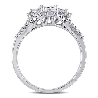 0.98 CT. T.W. Radiant-Cut Diamond Three Stone Frame Engagement Ring in 14K White Gold