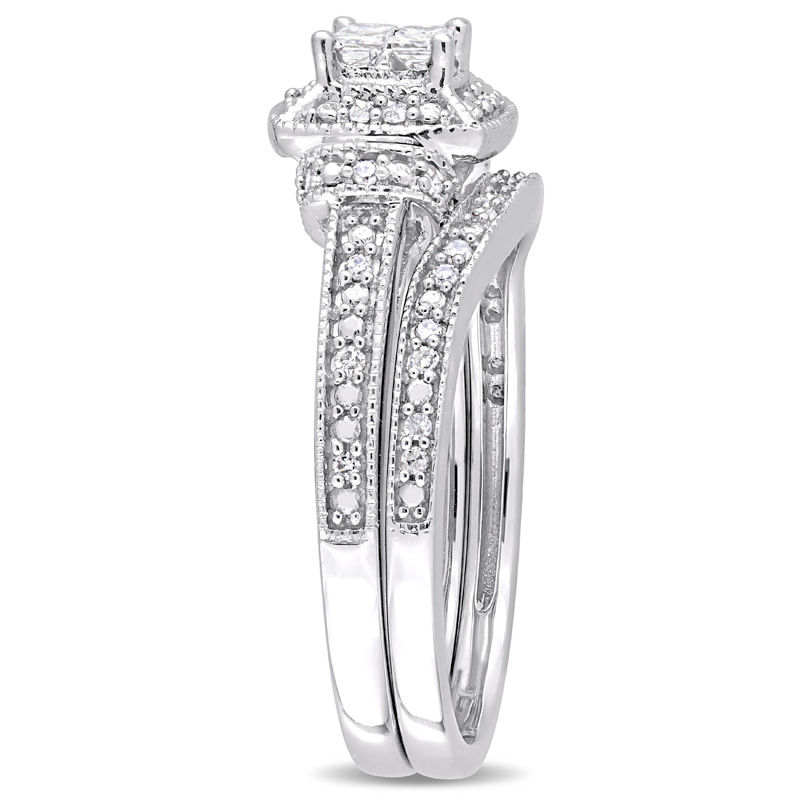 0.35 CT. T.W. Quad Princess-Cut Diamond Frame Collar Vintage-Style Bridal Set in 10K White Gold|Peoples Jewellers