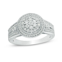 0.45 CT. T.W. Multi-Diamond Frame Vintage-Style Engagement Ring in 10K White Gold