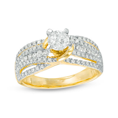 0.95 CT. T.W. Diamond Bypass Multi-Row Engagement Ring in 10K Gold