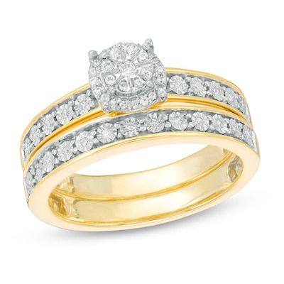 0.145 CT. T.W. Diamond Frame Bridal Set in Sterling Silver with 14K Gold Plate