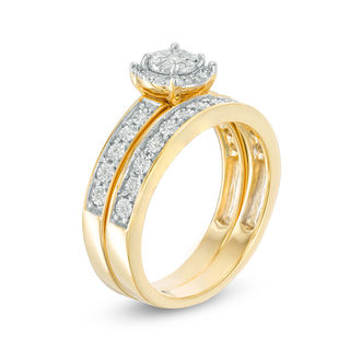 0.145 CT. T.W. Diamond Frame Bridal Set in Sterling Silver with 14K Gold Plate