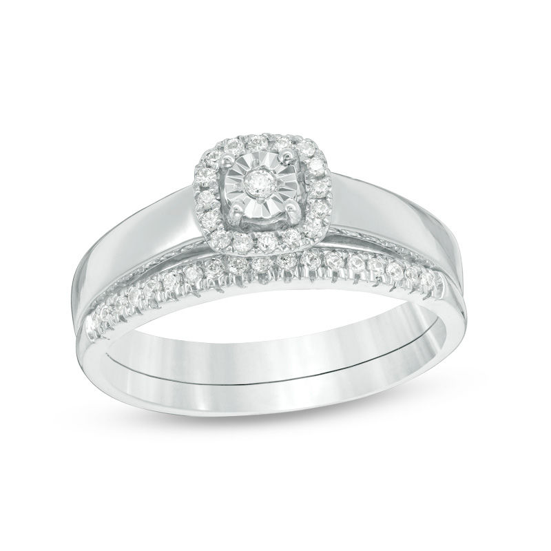 0.18 CT. T.W. Diamond Cushion Frame Bridal Set in Sterling Silver|Peoples Jewellers
