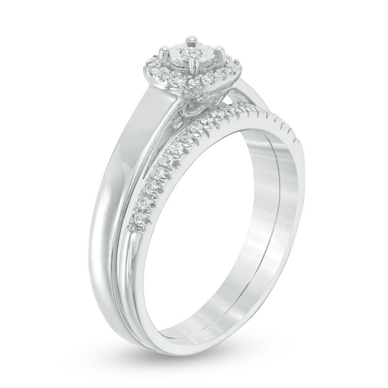 0.18 CT. T.W. Diamond Cushion Frame Bridal Set in Sterling Silver|Peoples Jewellers