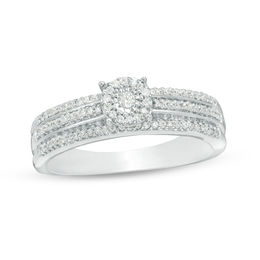 0.29 CT. T.W. Diamond Frame Multi-Row Engagement Ring in 10K White Gold