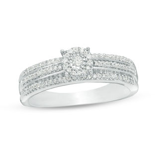 0.29 CT. T.W. Diamond Frame Multi-Row Engagement Ring in 10K White Gold