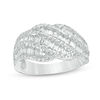 0.95 CT. T.W. Baguette and Round Diamond Multi-Row Wave Band in 10K White Gold