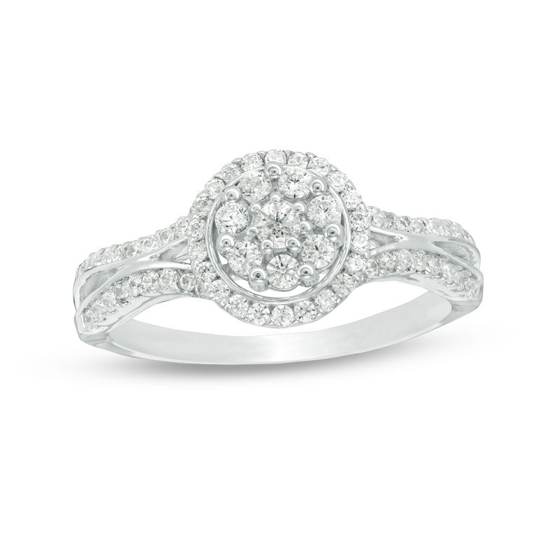 0.45 CT. T.W. Multi-Diamond Frame Engagement Ring in 10K White Gold|Peoples Jewellers