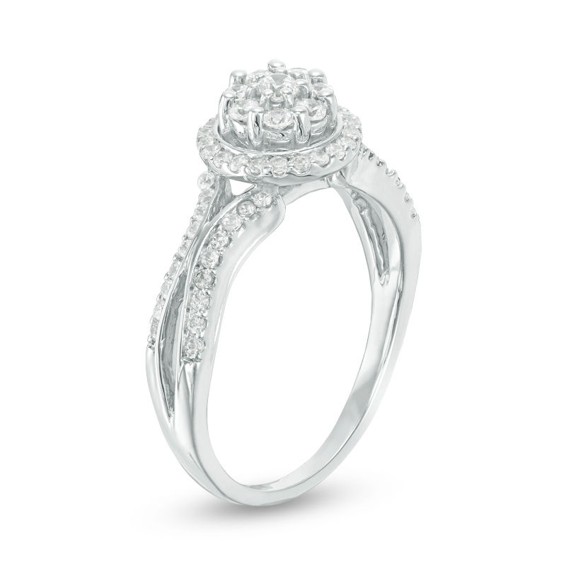 0.45 CT. T.W. Multi-Diamond Frame Engagement Ring in 10K White Gold|Peoples Jewellers