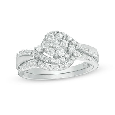 0.45 CT. T.W. Multi-Diamond Bypass Frame Bridal Set in 10K White Gold