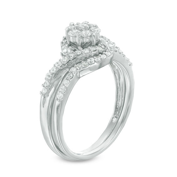 0.45 CT. T.W. Multi-Diamond Bypass Frame Bridal Set in 10K White Gold