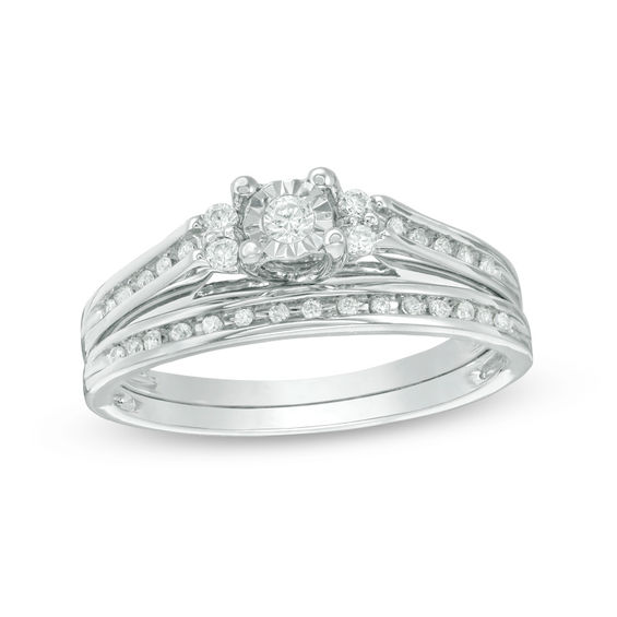 0.23 CT. T.W. Diamond Duo-Sides Bridal Set in Sterling Silver