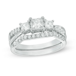 0.69 CT. T.W. Princess-Cut Diamond Three Stone Bridal Set in 10K White Gold