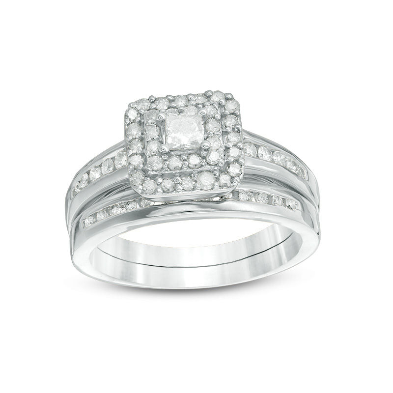 0.58 CT. T.W. Princess-Cut Diamond Double Frame Bridal Set in 10K White Gold|Peoples Jewellers