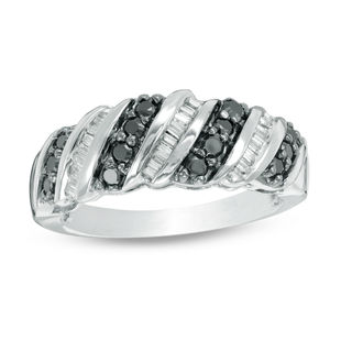 0.37 CT. T.W. Enhanced Black and White Diamond Twist Band in 10K White Gold