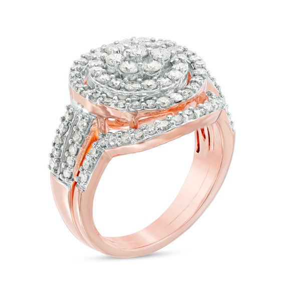 1.12 CT. T.W. Composite Diamond Double Frame Bridal Set in 10K Rose Gold