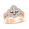 0.58 CT. T.W. Diamond Clover Frame Vintage-Style Bridal Set in 10K Rose Gold