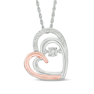 Unstoppable Love™ CT. T.W. Diamond Tilted Double Heart Pendant in Sterling Silver and 10K Rose Gold