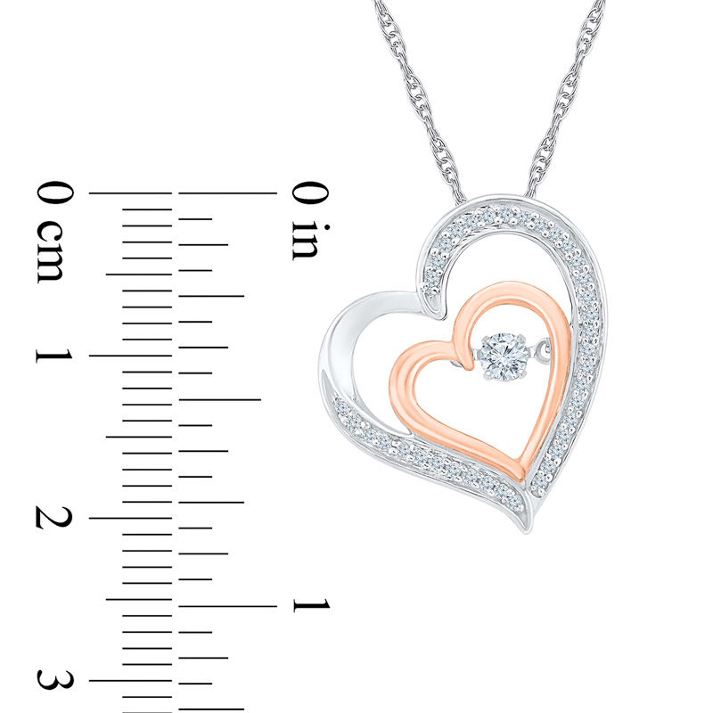 Main Image 2 of Unstoppable Love™ 0.23 CT. T.W. Diamond Tilted Double Heart Pendant in Sterling Silver and 10K Rose Gold